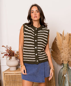 ROUX STRIPED GILET - GREEN/BEIGE