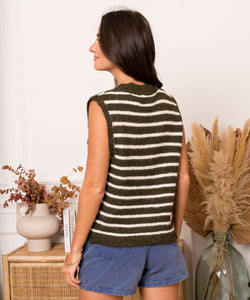 ROUX STRIPED GILET - GREEN/BEIGE