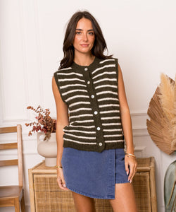 ROUX STRIPED GILET - GREEN/BEIGE
