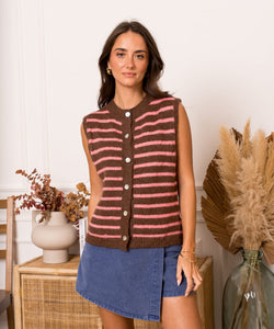 ROUX STRIPED GILET - BROWN/PINK