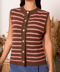 ROUX STRIPED GILET - BROWN/PINK