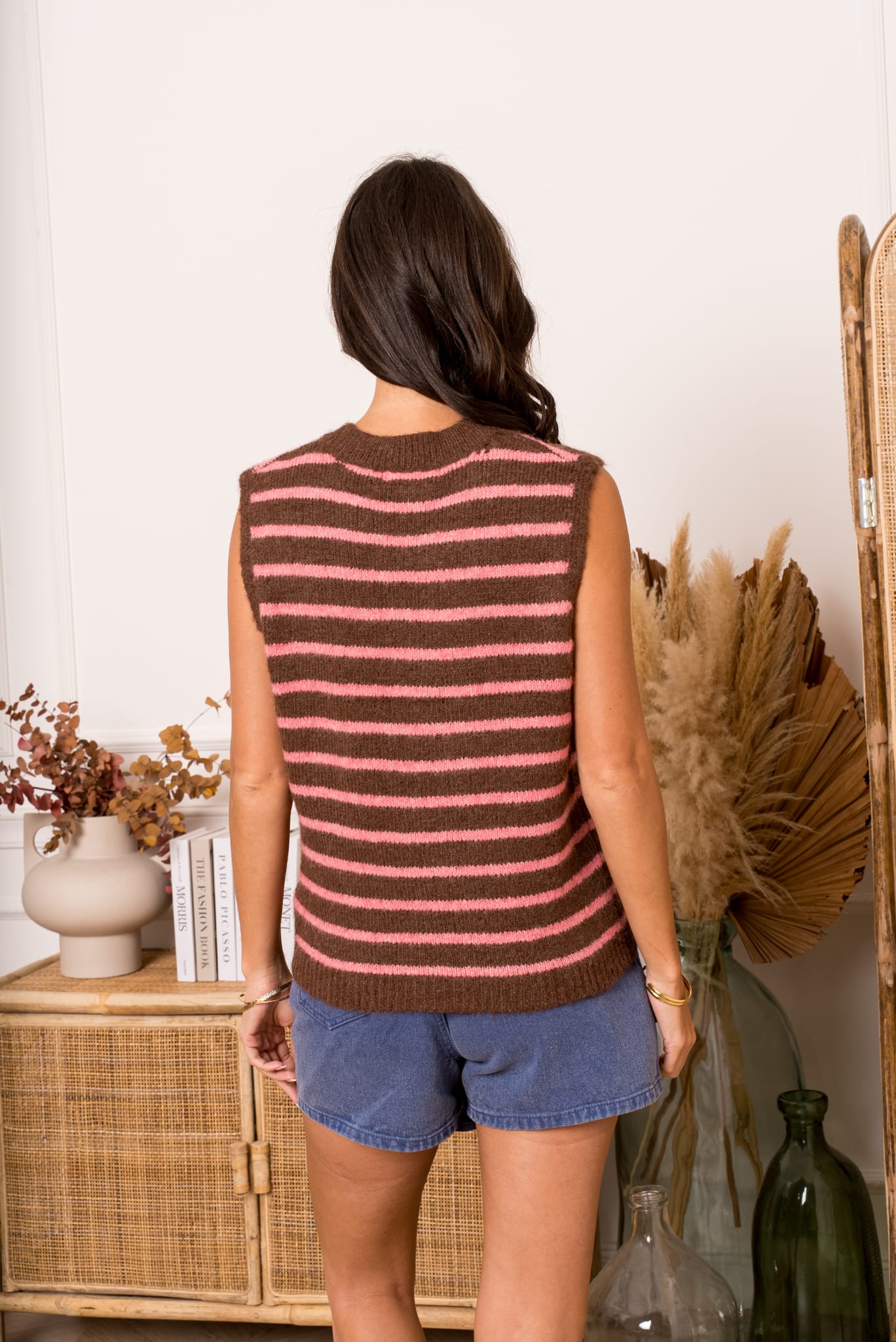ROUX STRIPED GILET - BROWN/PINK