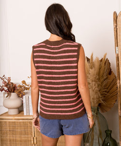 ROUX STRIPED GILET - BROWN/PINK