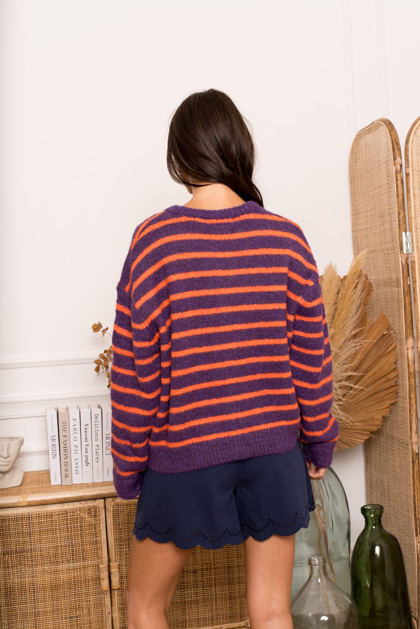 MELINE STRIPED CARDIGAN - PURPLE/ORANGE