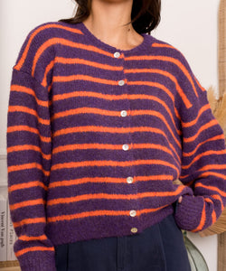 MELINE STRIPED CARDIGAN - PURPLE/ORANGE