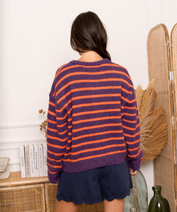 MELINE STRIPED CARDIGAN - PURPLE/ORANGE