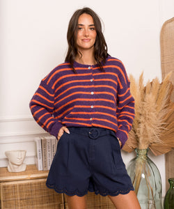 MELINE STRIPED CARDIGAN - PURPLE/ORANGE