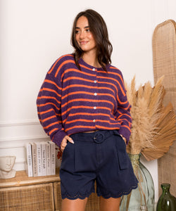 MELINE STRIPED CARDIGAN - PURPLE/ORANGE