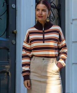 BUTCH STRIPED ZIPPER PULLOVER - BROWN/ORANGE