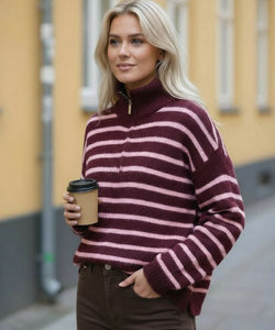 FAJA STRIPED ZIPPER KNIT - BORDEAUX/PINK