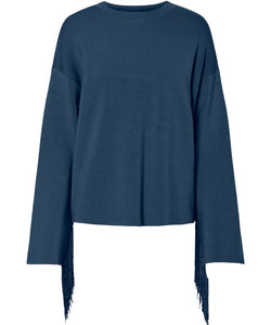 Y.A.S | FRINGA LS O-NECK KNINT PULLOVER - SARGASSO SEA
