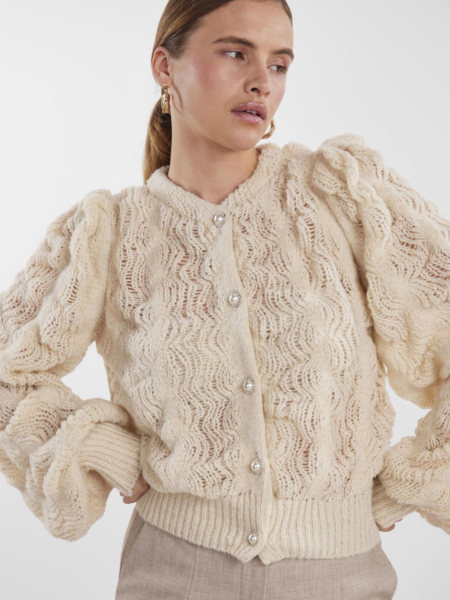 Y.A.S | BUBBLE LS KNIT CARDIGAN - BIRCH