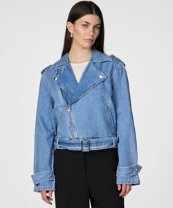 Y.A.S | ABIGAIL LS DENIM BIKER JACKET - MEDIUM BLUE DENIM