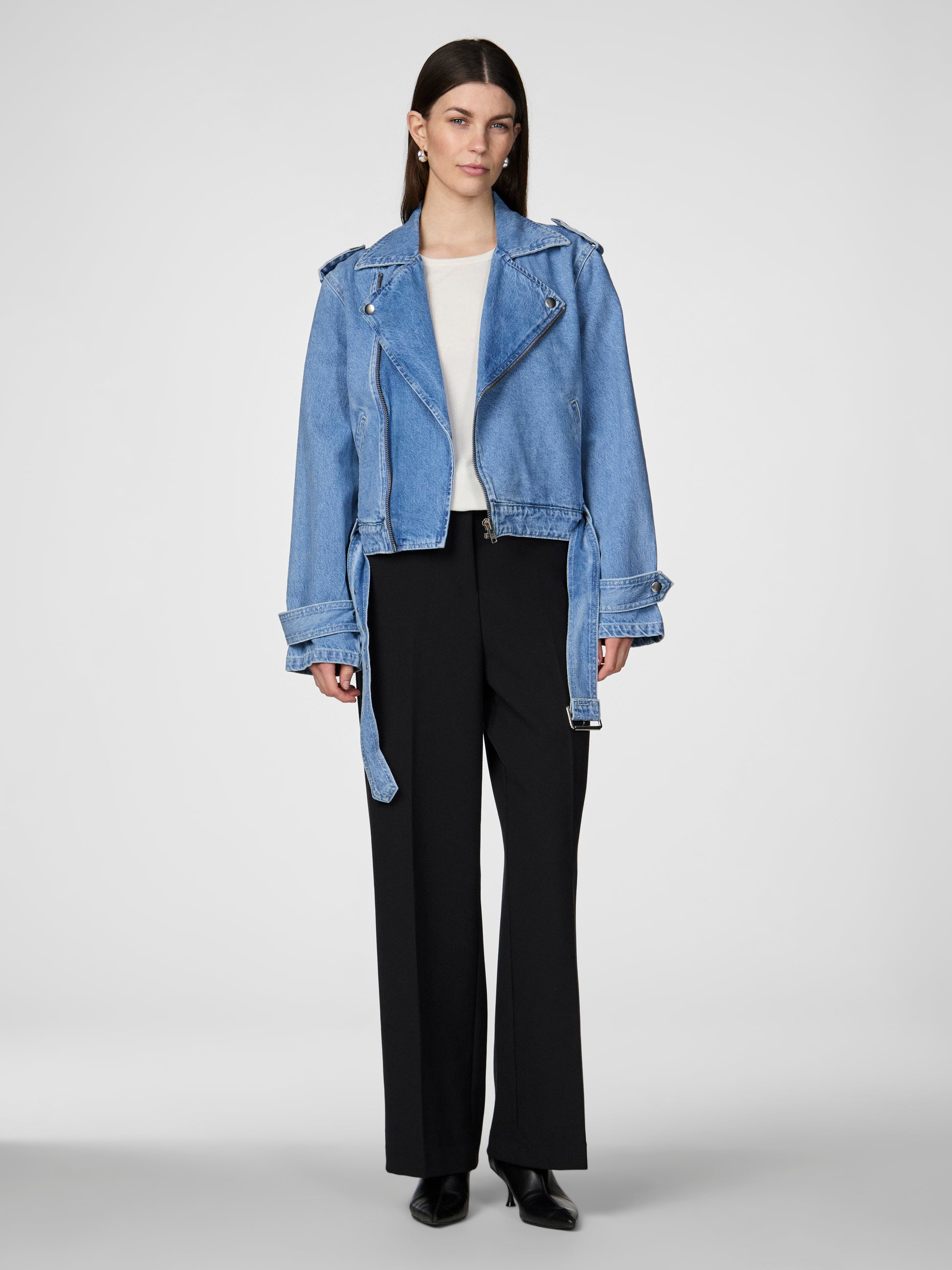 Y.A.S | ABIGAIL LS DENIM BIKER JACKET - MEDIUM BLUE DENIM