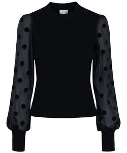 Y.A.S | DOTME LS KNIT PULLOVER - BLACK DOTS