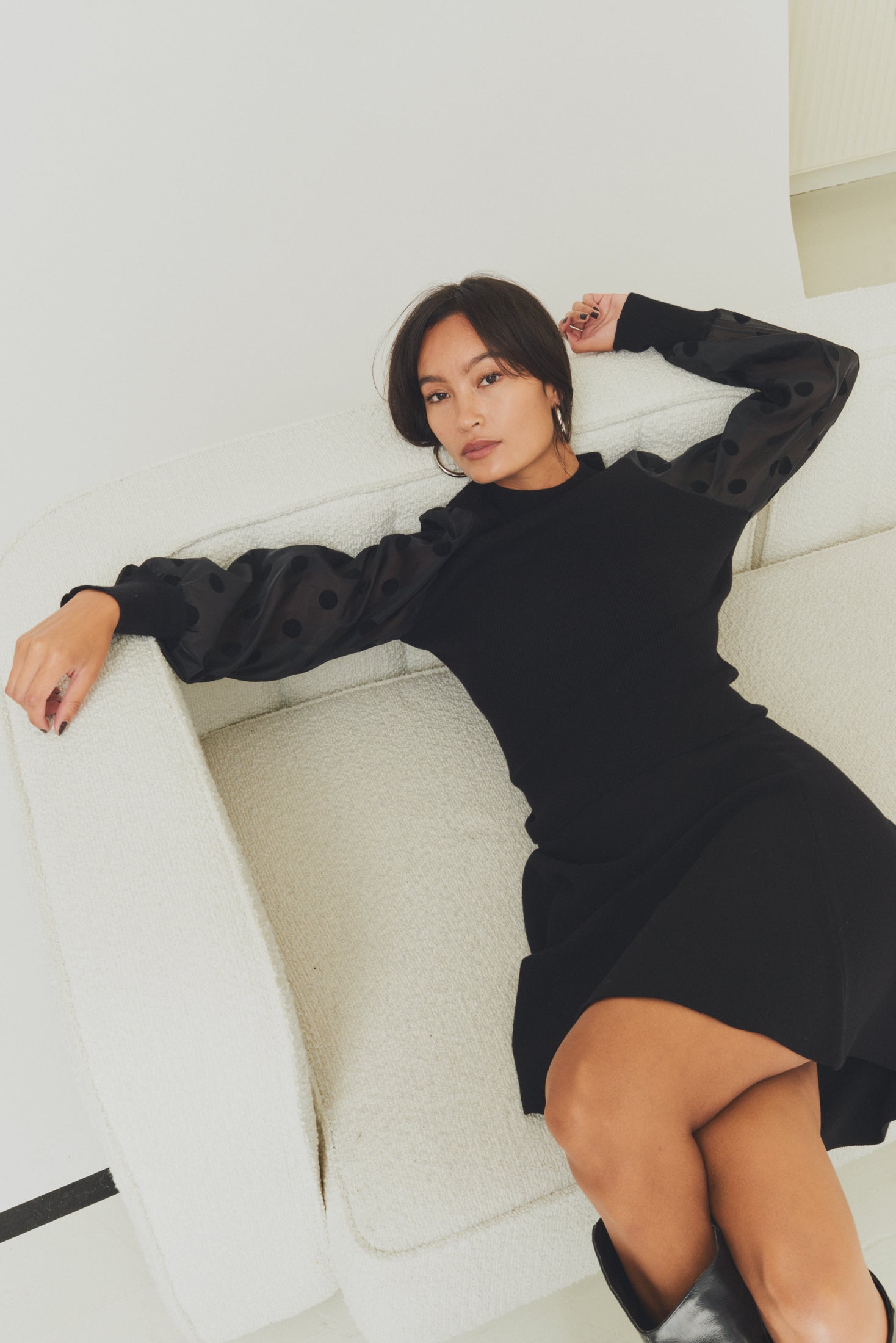 Y.A.S | DOTME LS KNIT PULLOVER - BLACK DOTS