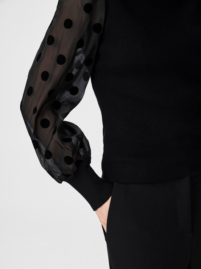 Y.A.S | DOTME LS KNIT PULLOVER - BLACK DOTS