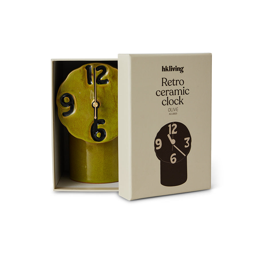 HKliving | RETRO CERAMIC CLOCK - OLIVE