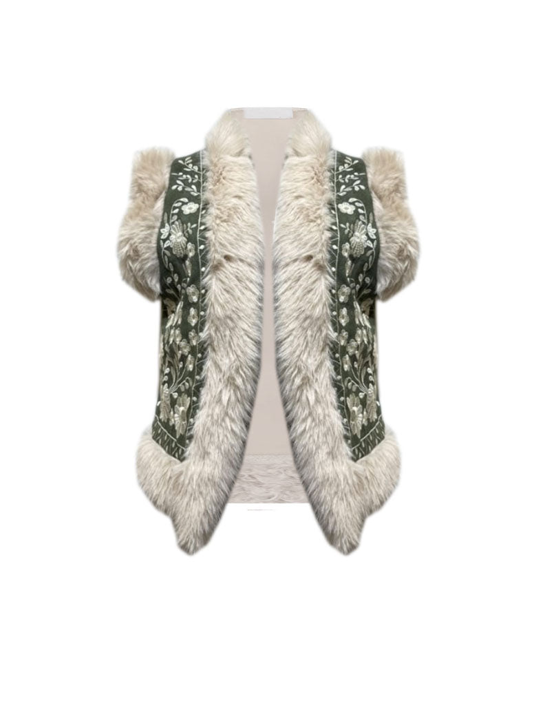 ANNELI EMBROIDERY GILET - GREEN