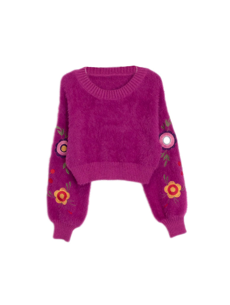 HAIRY KNIT PULLOVER - PURPLE