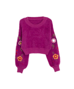 HAIRY KNIT PULLOVER - PURPLE