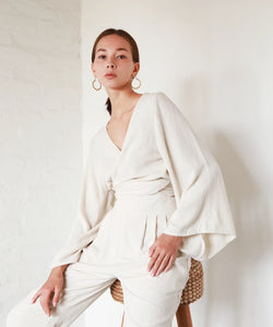 BERAWA LUXE | SOPHIE LINEN WRAP TOP - NATURAL