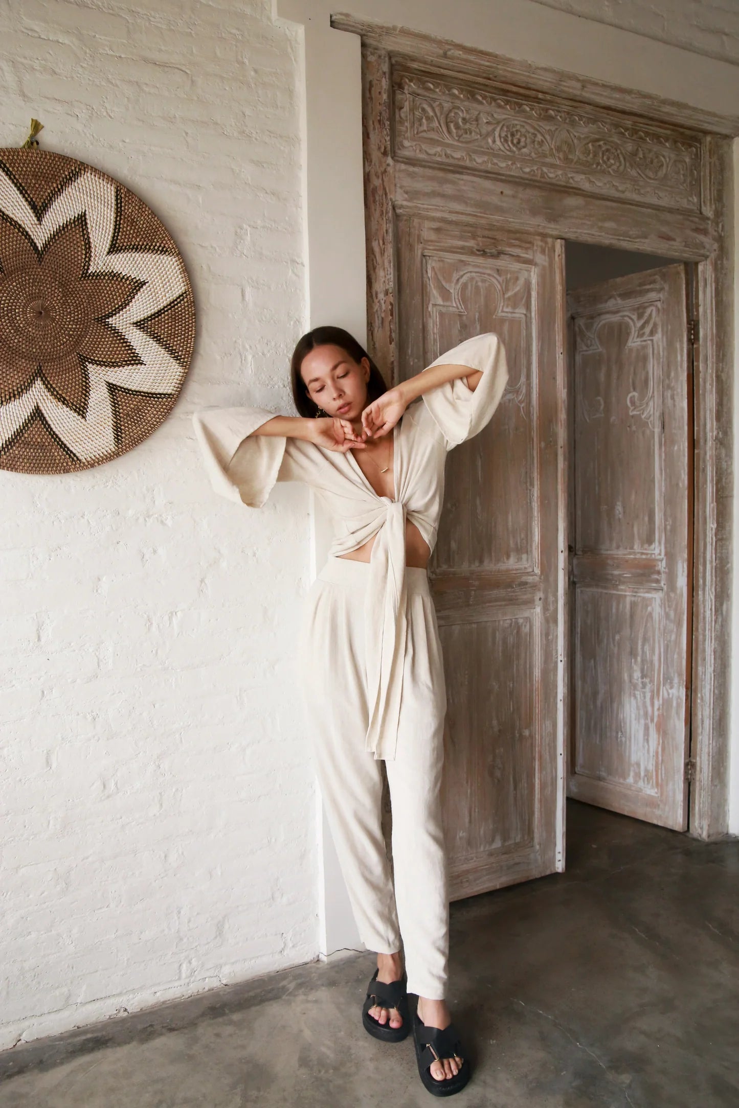 BERAWA LUXE | SOPHIE LINEN WRAP TOP - NATURAL