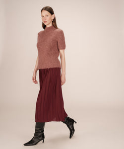 GRACE & MILA | PLISSÉ MIDI SKIRT - CHOCOLATE