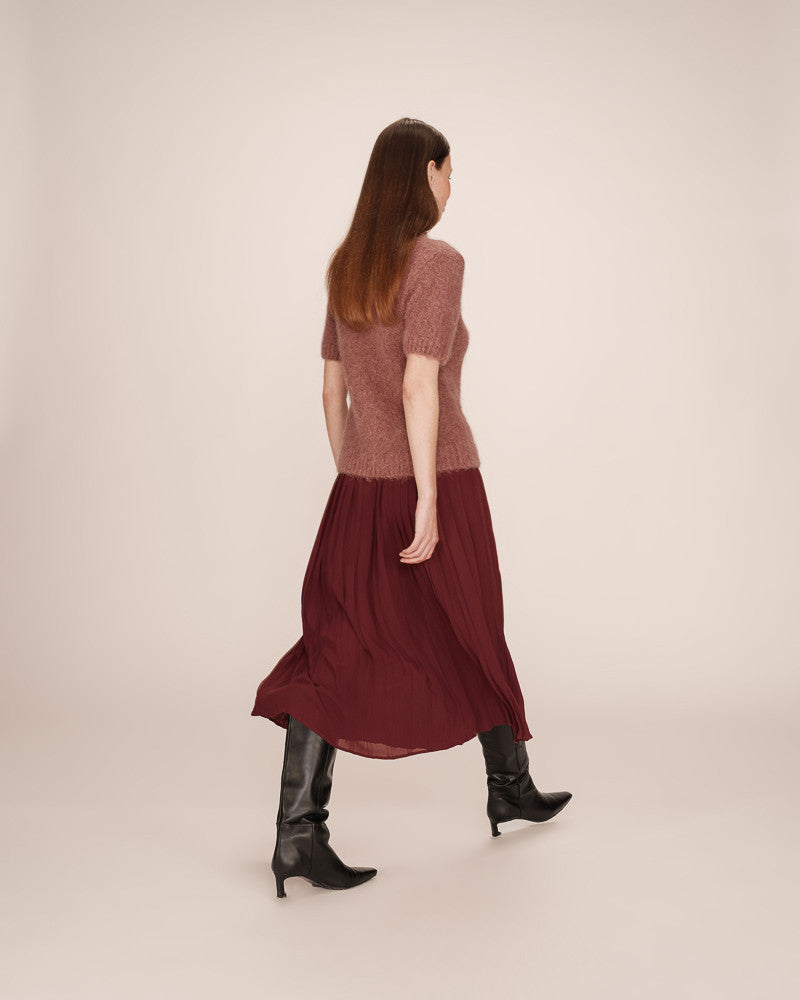 GRACE & MILA | PLISSÉ MIDI SKIRT - CHOCOLATE