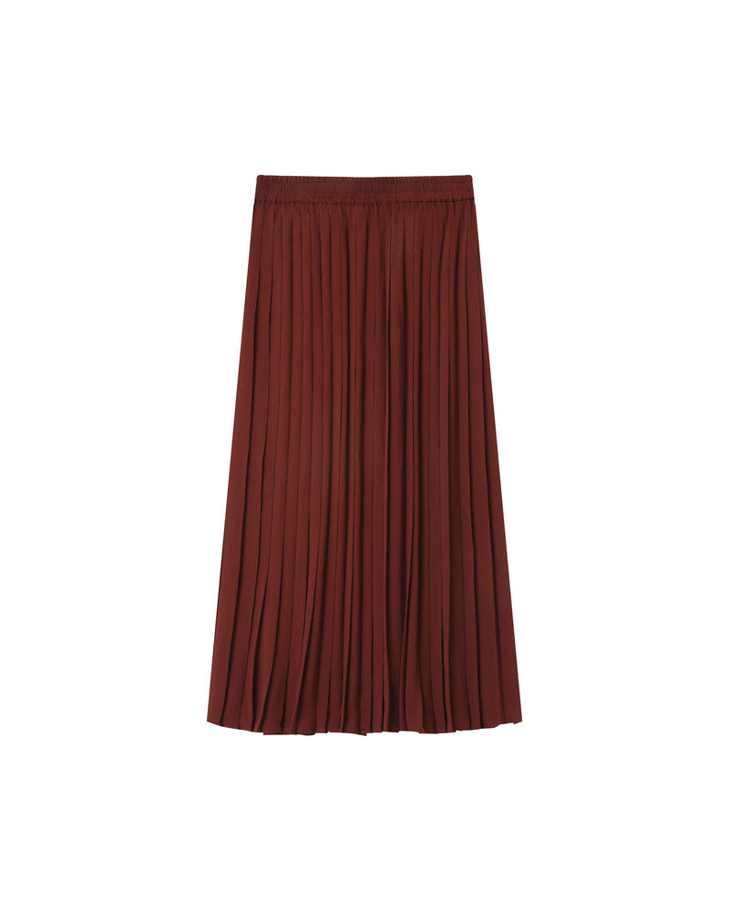 GRACE & MILA | PLISSÉ MIDI SKIRT - CHOCOLATE