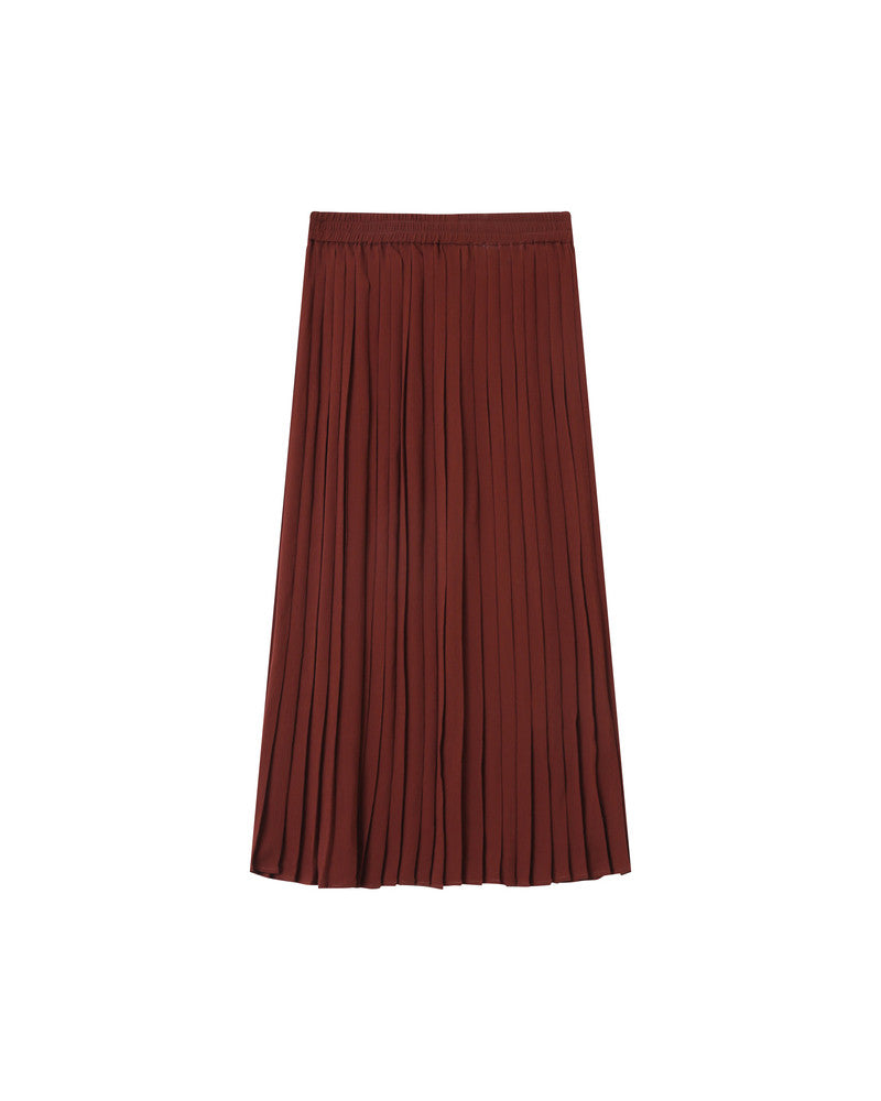 GRACE & MILA | PLISSÉ MIDI SKIRT - CHOCOLATE