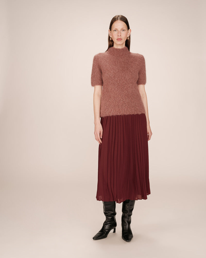 GRACE & MILA | PLISSÉ MIDI SKIRT - CHOCOLATE