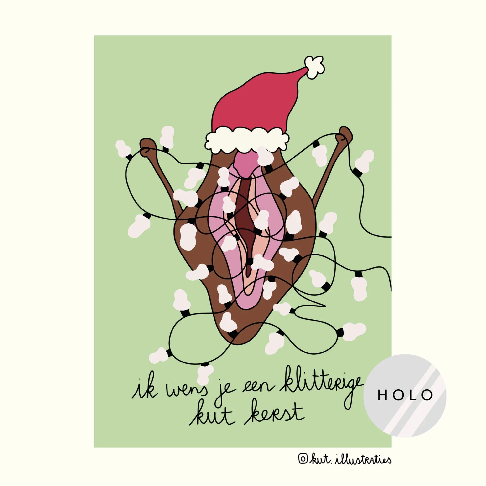 KUT. Illustraties | A6 KAART - KLITTERIGE KUT KERST (HOLOGRAFISCH)