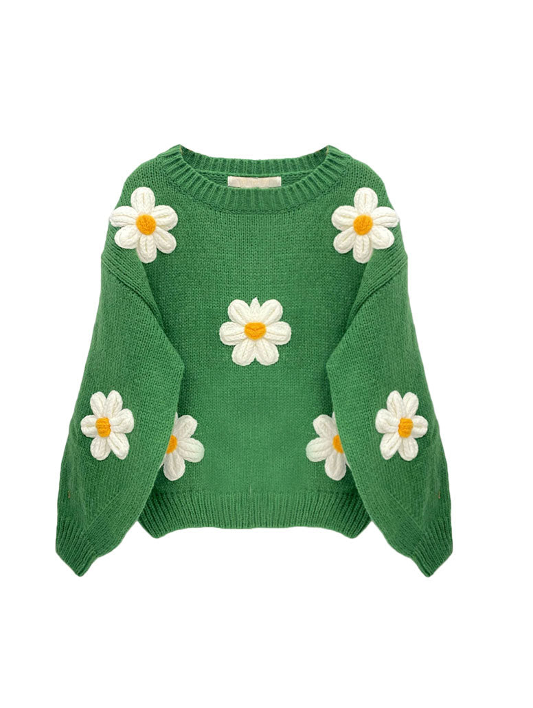 LANA EMBROIDERY FLOWER KNIT - GREEN
