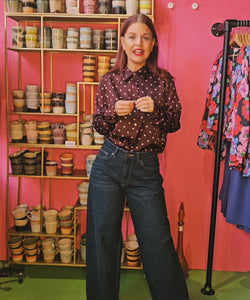 VEERLE SATIN POLKA DOT BLOUSE - BROWN