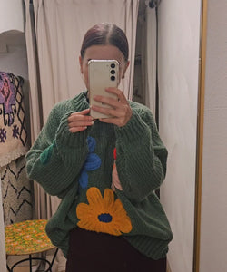 NOLA EMBROIDERY FLOWER KNIT - GREEN
