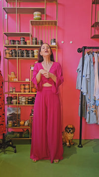 BERAWA LUXE | ELSA RAYON CRINKLE PANTS - MAGENTA