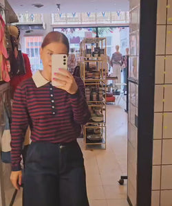 AVA STRIPED POLO - WINE/MARINE