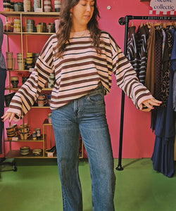 MILY STRIPED PULLOVER - PINK/BROWN