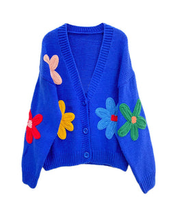 SEATTLE EMBROIDERY FLOWER CARDIGAN - ROYAL BLUE