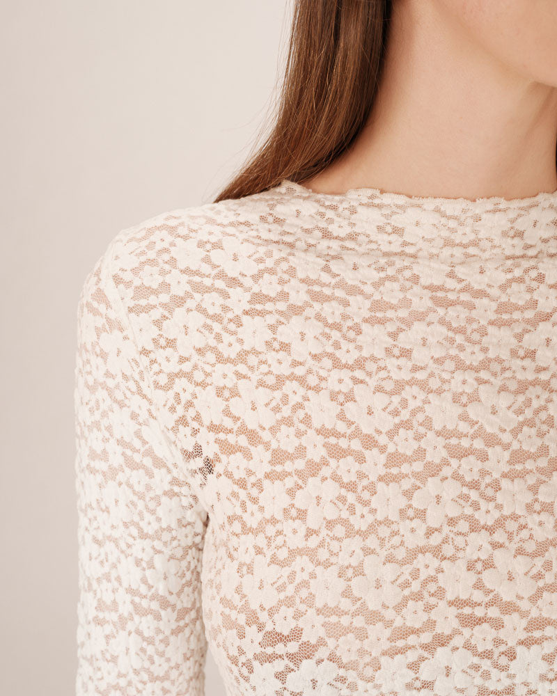 GRACE & MILA | SHADY LS LACE TOP - ECRU