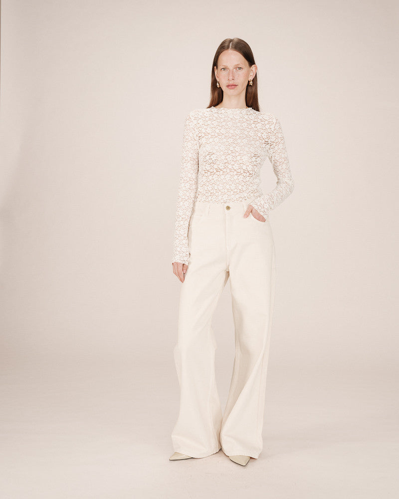 GRACE & MILA | SHADY LS LACE TOP - ECRU