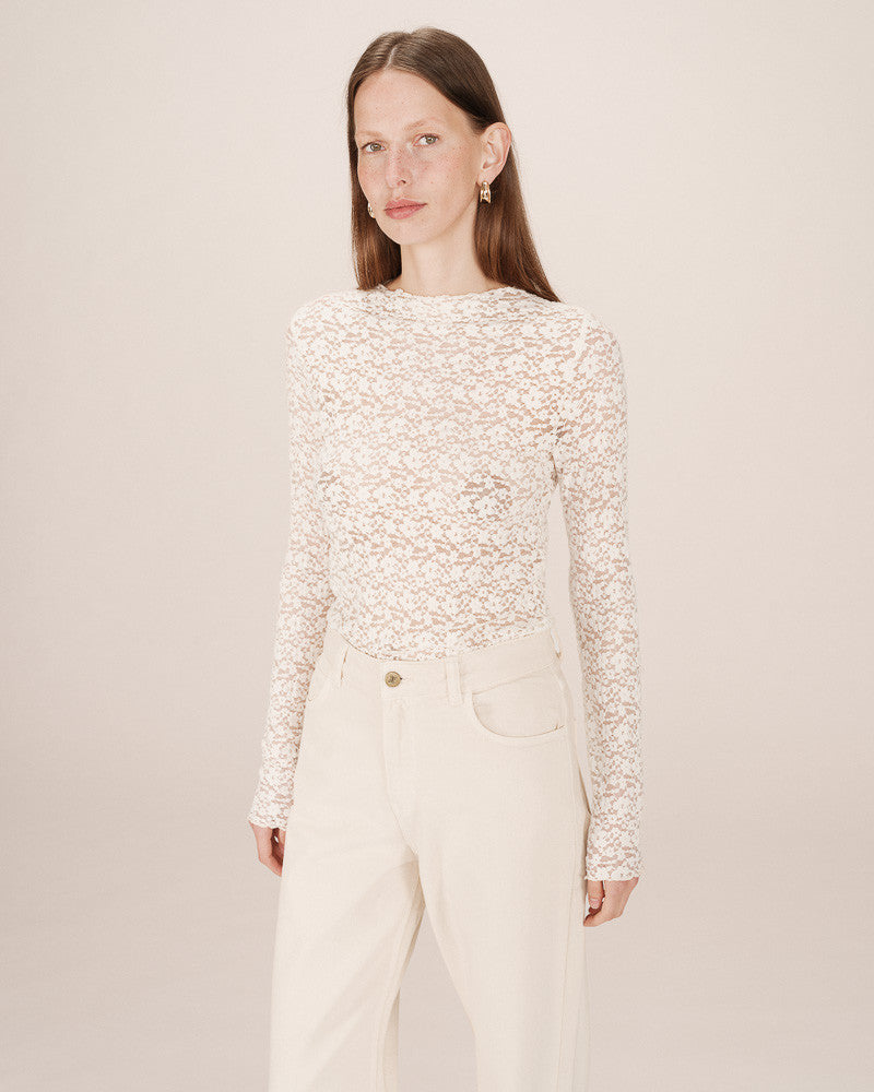 GRACE & MILA | SHADY LS LACE TOP - ECRU