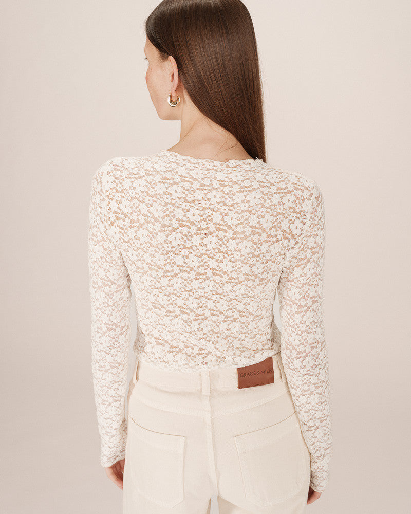 GRACE & MILA | SHADY LS LACE TOP - ECRU
