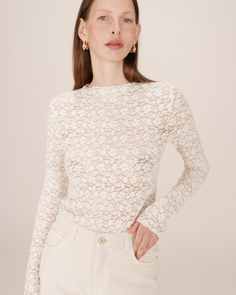 GRACE & MILA | SHADY LS LACE TOP - ECRU