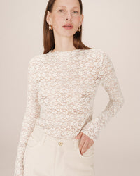 GRACE & MILA | SHADY LS LACE TOP - ECRU