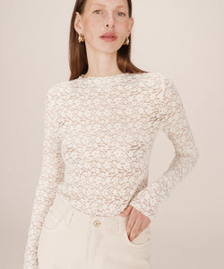 GRACE & MILA | SHADY LS LACE TOP - ECRU