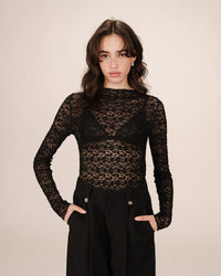 GRACE & MILA | SHADY LS LACE TOP - BLACK