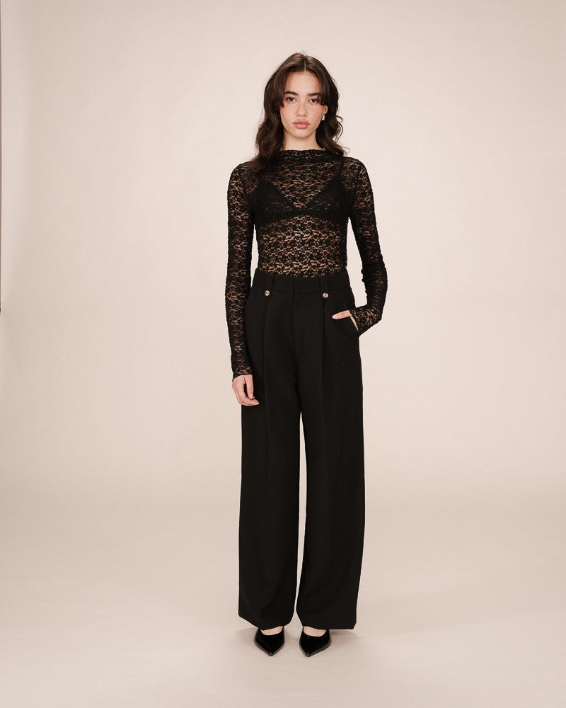GRACE & MILA | SHADY LS LACE TOP - BLACK