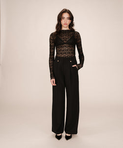 GRACE & MILA | SHADY LS LACE TOP - BLACK